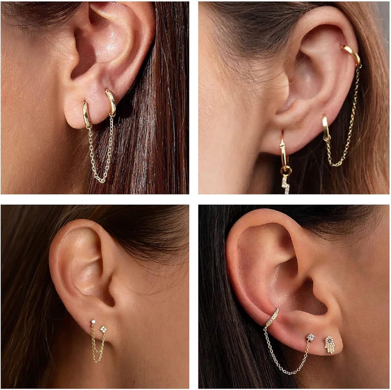 Goenjoy 4Pcs 14K Gold Plated Earrings Connector Chains Set for Women, Convertible Dangle Chain for Double Piercings 50mm - Image 3